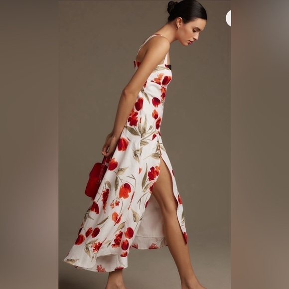 Reformation women's dress Bekki 100% Linen Floral Midi Size 12 NWT spring